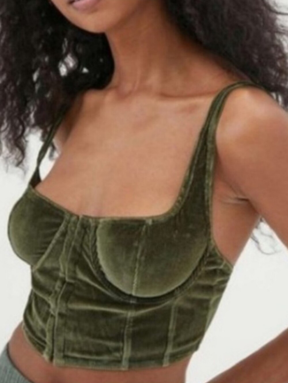Urban Outfitter out from under Olive Velvet Corset Crop Top